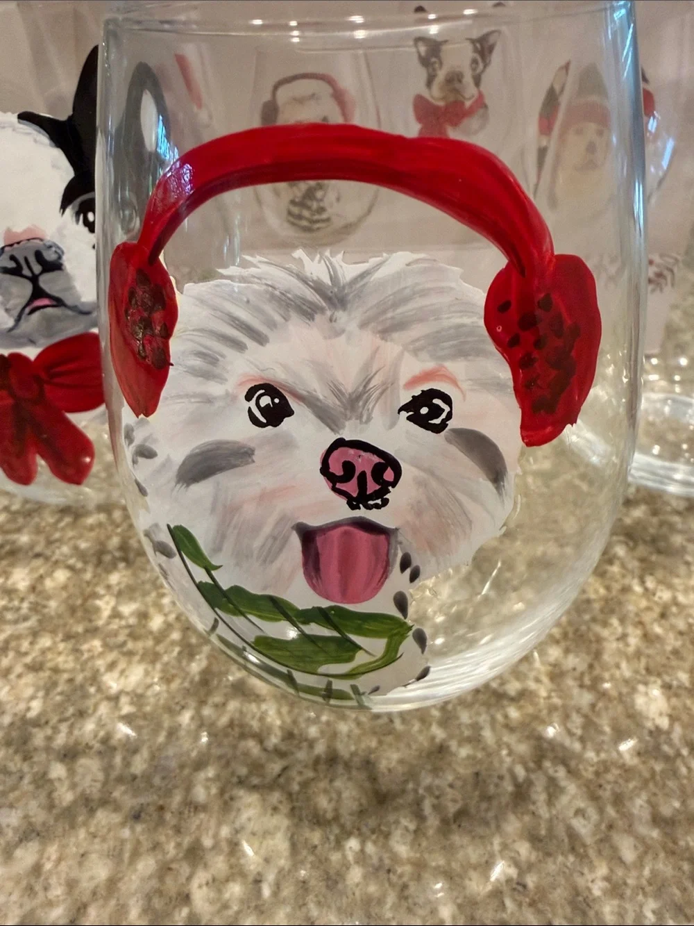 Pier 11Holiday Dog Stemless Wine Glasses - Set of 4 NIB